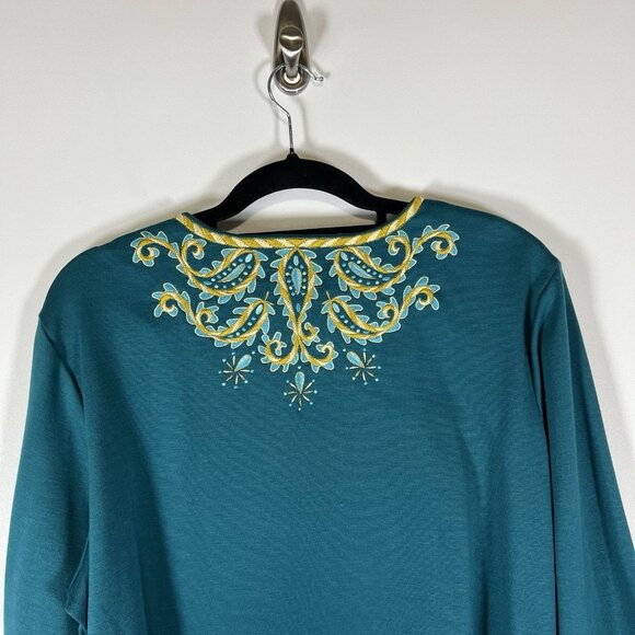 Bob Mackie Wearable Art Top Women's XL Turquoise Stretch Paisley Embroidered NWT - Picture 8 of 9